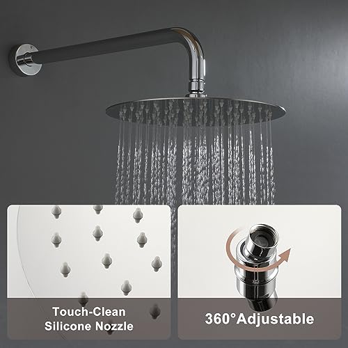 Juego de grifería para ducha Clihome de 10 pulgadas con conjunto completo que incluye ducha fija cuadrada, ducha de mano, cuerpo de válvula y kit de acabado en cromo miniatura 2