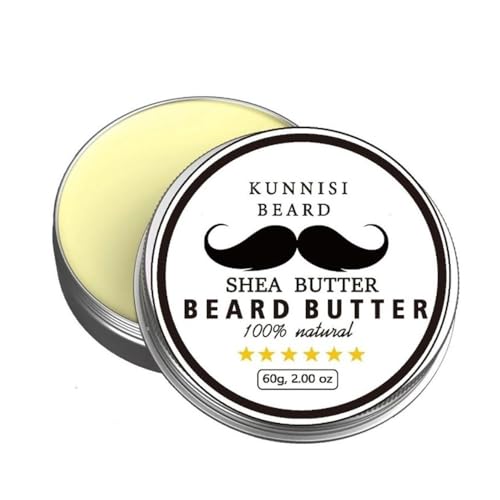 Kunnisi Beard Butter for Men 100% Natural Shea Butter Beard Softener & Leave-In Conditioner | Nourishes Moisturizes & Tames Coarse Beards | No Grease No Residue | 60g (White Musk)