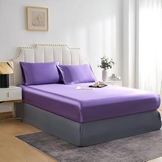 JHCHMX Satin White Fitted Sheet King Size,Deep Pocket Silkly King Bed Sheet,Soft Satin& Wrinkle Resistant Fitted Bed Sheet White King 153x203cm
