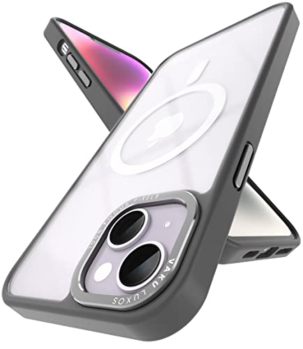 Image of Vaku Luxos Trans Armor MagPro for iPhone 14 Plus Cover Case, 6 Feet Drop, Metal Ring Camera Protection, Shockproof, Scratch Resistant, Slim, Compatible with MagSafe Back Cover - Grey