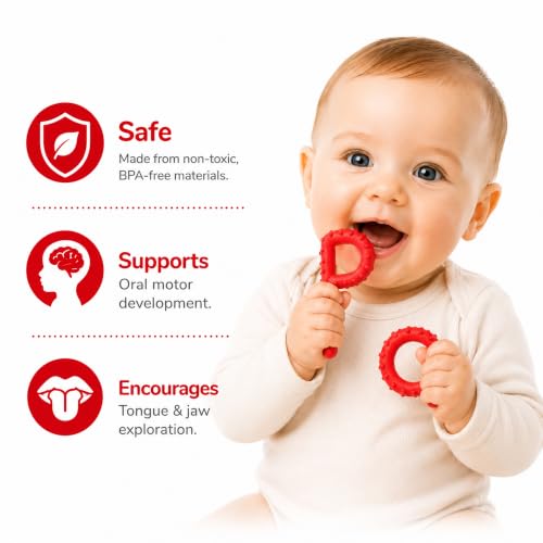 Image of Chewy Tubes P & Q Oral Motor Chew Tool for Teething & Sensory (Red) | Safe & non-toxic, designed for extended chewing without breaking down or splintering