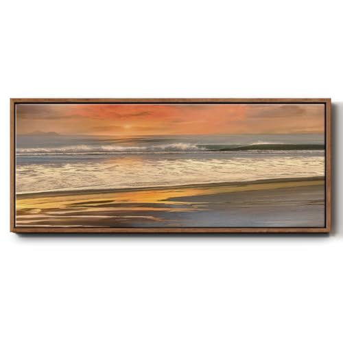 Renditions Gallery Abstract Wall Art Paintings Day's End Last Wave Floater Frame Artwork Prints for Office Hotel School Decorations - 24"x60" Walnut Frame LT619