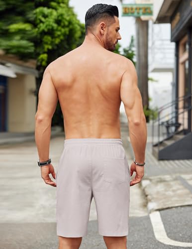 Image of COOFANDY Mens Casual Linen Shorts Elastic Waist Drawstring Loose Fit Summer Beach Vacation Shorts with Pockets