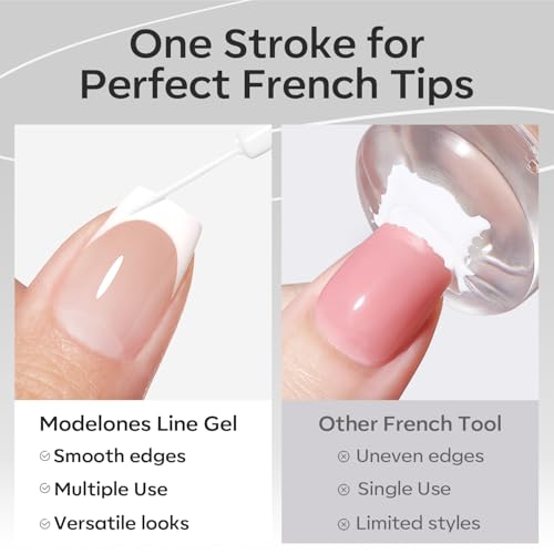 Image of modelones White French Tip Liner Gel Polish 15ml with Precision Brush | High-Pigment Color Nail Art Gel Paint Crisp Swirl Fine Line Design Beginner Friendly Long Lasting Soak Off U V Cure Manicure