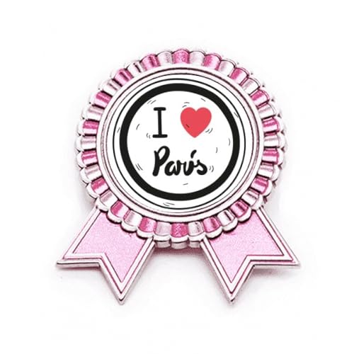 Broche rose I Love Paris en métal M pour veste et écharpe