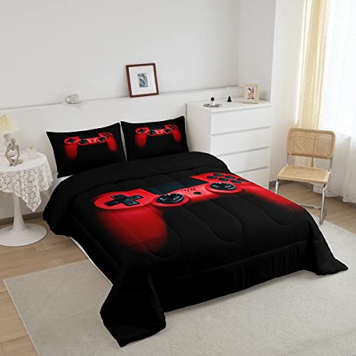 Gamer Bedding Set Black Red Gaming Duvet for Teens Boys Video Game Gamepad Duvet Insert Game Controller Duvet Set 1 Duvet Insert + 1 Pillowcase(Single,2Pcs) - Image 2