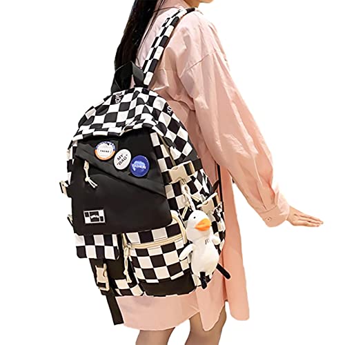 woyufen Mochila a Cuadros para niñas | Bolso de Hombro a Cuadros para Adolescentes | Bolsos de Hombro de Collage de Escuela Secundaria de Estilo Coreano con múltiples Bolsillos, Paquetes de Cuadernos Cover