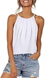 Women Summer Tops 2025 Trendy Halter Tank Tops Spaghetti Strap Camisole White L
