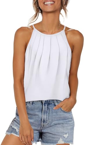 WIHOLL Plus Size Tank Tops for Women Dressy Casual Tops Pleated Vacation Outfits White XXL
