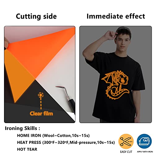 Image of HTVVETUR Glow in The Dark HTV Heat Transfer Vinyl Roll 12 Inch by 5 Feet Iron on DIY for T-Shirt PU Stretch Elastic HTV Vinyl (Dark in Glow Orange, 5FT)