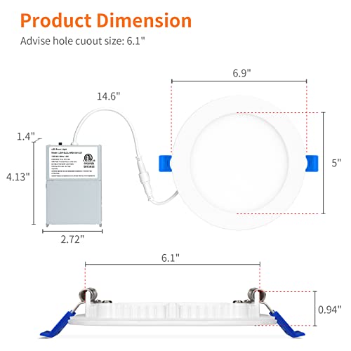 Meconard 6 Pack 6 Inch 5Cct Led Recessed Lighting With Night Light, 2700K/3000K/3500K/4000K/5000K Selectable Ultra-Thin Led Recessed Ceiling Lights, 12W=110W, 1050Lm, Dimmable Canless Wafer Downlight #TOP3