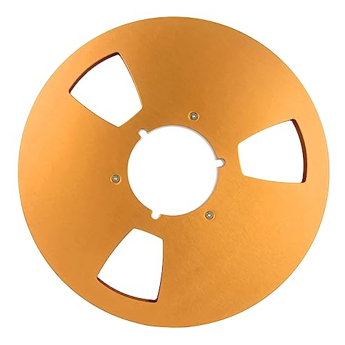 BORDSTRACT 10 Inch 1/4 Inch Tape Reel Open Reel,3 Wind Resistance Holes Empty Tape Reel for Recording Aluminum Alloy Take Up Reel for Professional Sound Durability(gold)
