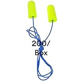 3M Ear Plugs, 200/Box, E-A-Rsoft Yellow Neons 311-1250, Corded, Disposable, Foam, NRR 33, Drilling, Grinding, Machining, Sawing, Sanding, Welding, 1/Poly Bag