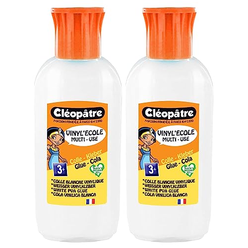 CLEOPATRE – Colle blanche vinylique au format de 100gr rechargeable – Lot de 2 flacons – Idéal pour l’école et le bricolage