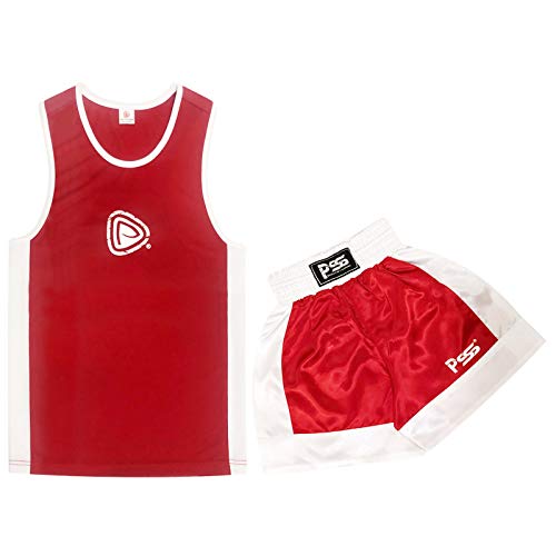 Kids Boxing Shorts & Top Set 2 Pieces High Quality Satin Fabric 3 to 14 Years (Red, 7-8 Years)