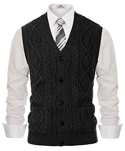 Image of PJ PAUL JONES Mens Cable Knit V Neck Sweater Vest Button Up