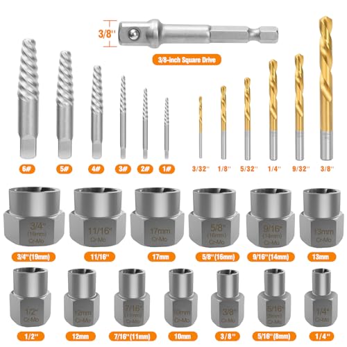 Image of Eapele Bolt Extractor Set, Stripped Nut Remover Twist Sockets, Fit 3 /8 inch Square Drive with Solid Storage Case(26pcs, Black)