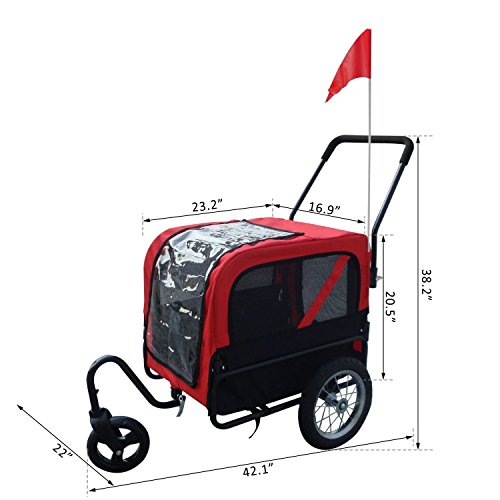 image for Aosom Elite-Jr 2-in-1 Dog Pet Bicycle Trailer/Jogging Stroller with 36