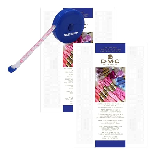 westlake art DMC Color Chart Card for Embroidery Floss, Bundle with Fabric Measuring Tape, Embroidery Thread & Floss Guide, for Crafters and DIY Enthusiasts, Easy Matching & Selection (Pack of 2)