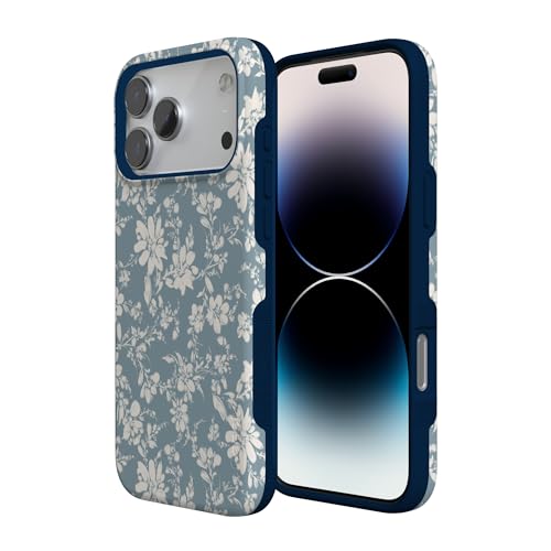 Coque iPhone 17 Pro floral bleu MagSafe antichoc motif élégant - 2
