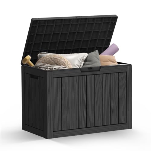Mars Villa 45 Gallon Outdoor Storage Box, Resin Deck Box Waterproof, Storage Chest for Outside Patio Furniture Cushions, Pool Supplies, Garden Tools, UV Resistant and Weatherproof, Black