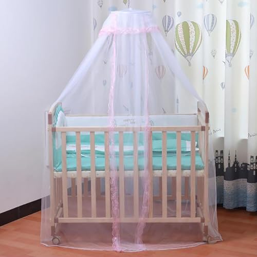 Vawolecy Universal Crib Floor Mosquito Net, Foldable Mosquito Mesh Palace Dome Baby Bed Canopy with Lace for Baby Kids Without Stand