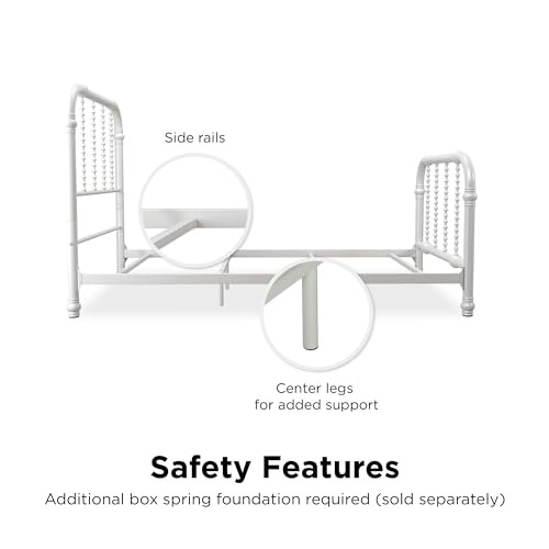 DHP Jenny Lind Kids Metal Bed Frame with Country Chic Headboard and Footboard, Underbed Storage Space for Toys, Twin, White