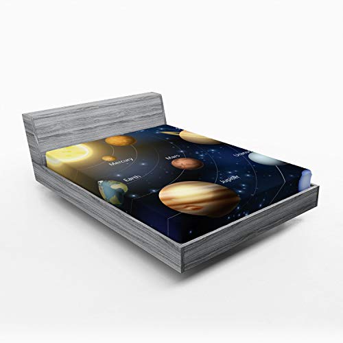 Ambesonne Space 2 Pack Fitted Sheet, Solar System Planets, Bed Cover All-Round Elastic Deep Pockets 2 Pieces, Package Contains 2 California King Fitted Sheets, Yellow Black