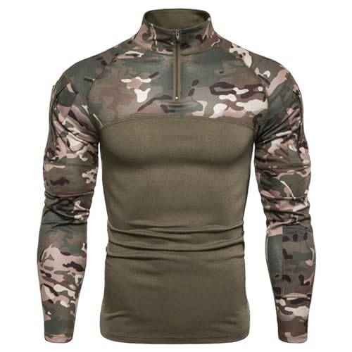 Combat Shirts - Maglietta da uomo con colletto alto con cerniera a 1/4, tattica, a maniche lunghe, stile militare, con tasche, per airsoft, abbigliamento esterno, per escursioni, campeggio, caccia,