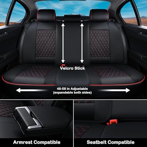 Image of Coverado Car Seat Covers Full Set, Automotive Front and Rear Seat Covers with Backrest, Nappa Leather Car Seat Protectors Waterproof, Universal for Most Vehicles,Black