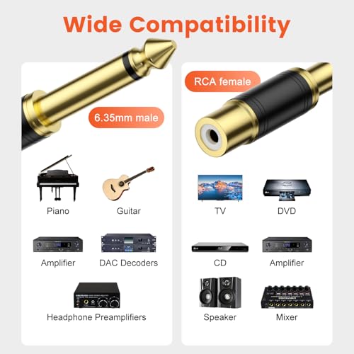 Image of VANAUX 4-Pack RCA to 1 /4 Inch Audio Adapter, 6.35mm TS Mono Plug Male to RCA Female Connectors, Gold-Plated
