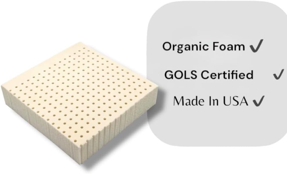 2-Inch Natural Latex Mattress Topper – Medium Firm – GOLS Certified Organic – Cooling, Supportive, Eco-Friendly Foam – No Cover – Ideal for Back Sleepers & Mattress Rejuvenation (Twin)