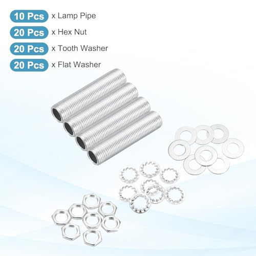 Image of MECCANIXITY 70Pcs 0.8 inch Lamp Pipe Kit with Nuts Washers 1 /8IP Thread Fasteners Assortment for Chandelier Ceiling Light Repair Assembly DIY Hardware