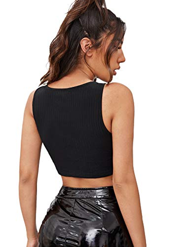 SheIn Women's Lace Up Rhinestone Chain Crop Top Sexy Sleeveless Round Neck Ribbed Knit Tank Top - Image 3