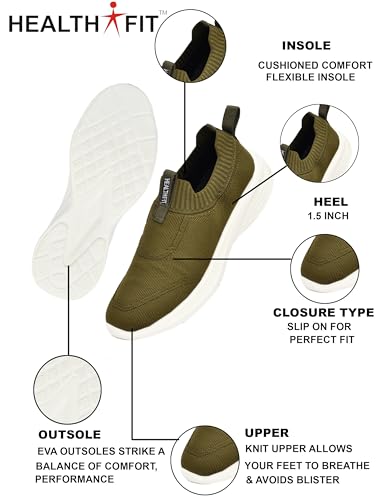 Image of HEALTH FIT Extra Soft Sports Shoes with Memory Foam Comfortable & Lightweight Breathable Without Lace for Walking Jogging Gym Shoes Cushion Casual Regular Wear Shoes for Men's Gent's HF728