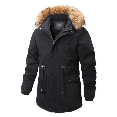 Parka épaissi à capuche en fourrure haut de gamme
