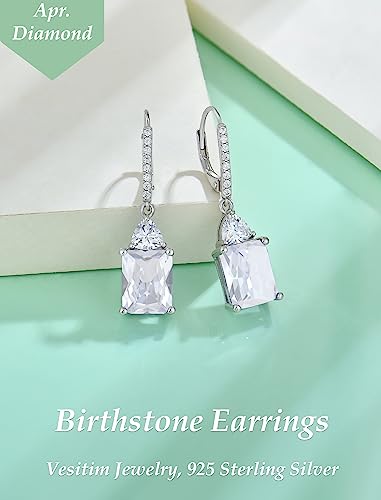 Emerald Cut Dangle Earrings Sterling Silver Birthstone Jewelry for Women4