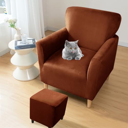 Solución manchas sillón con funda elástica de terciopelo rojo café 8