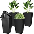 Yungyan 4 Set Tall Outdoor Planters + Baskets (Self Watering) (20 H) | Black Tall Front Porch Planters for Outdoor and Indoor(4 Set,Baskets (self Watering))
