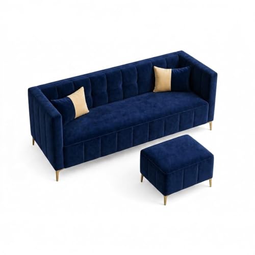 Image of SOCOZI Stylluxe 4 Seater L Shape Sofa Set with Movable Ottoman | Flexible Left or Right Layout | Soft Velvet Suede Fabric | Modern Design | Plush Comfort Cushions for Living Room (Dark Blue)