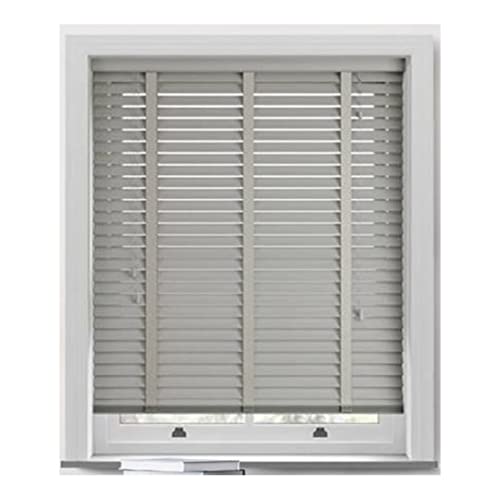 Aprica Venetian Faux Wood PVC Window Blinds with Wooden Grain Finish – Colour Light Grey with Tape Joins and 50mm Depth Slats - Trimmable (210cm Width x 200cm Drop)