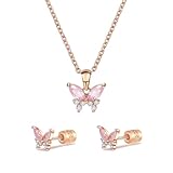 Hypoallergenic Butterfly Jewelry Set for Women, Girls - Cubic Zirconia Stud Earrings & Pendant Necklace Gift for Christmas, Birthday, Fans - Gift for Daughter, Granddaughter, Niece