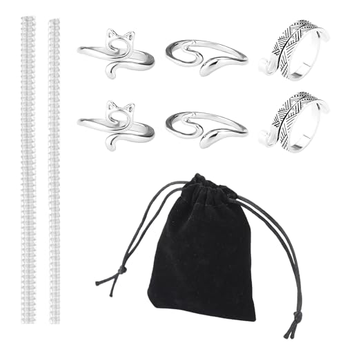 6 Stück Häkelringe Finger, Verstellbar Strickschlaufenring Offenes Design Häkelspannring Häkelführungsring für Schnelleres Stricken Geschenk für Frauen (Silber)