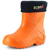 Ladeheid Children's Girl's Boy's EVA Extra Light Wellington Boots Rainy Wellies Rain Boots LA-763 (Orange151c/Navy Blue, 10 UK Child)