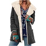 Coupe : coupe essentielle Gefomuofe Veste en daim pour femme - Élégant - Manteau en laine avec boutons - Chaud - Doublure polaire Sherpa - Manteau d\'hiver vintage uni - Parka fonctionnelle