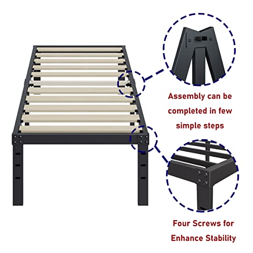 Ziyoo Twin Bed Frame 18 Inches Tall 3 Inches Wide Wood Slats With 2500 Pounds Support, No Box Spring Needed For Foam Mattress, Underbed Storage Space, Easy Assembly, Noise Free #TOP4