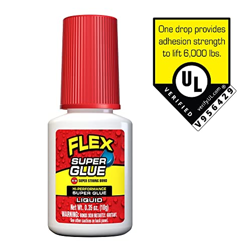 Flex Super Glue Liquid, 10 Gram Brush-On Bottle, 1-Pack, Clear, Instant Bond, Quick Dry, Cyanoacrylate Adhesive, Precision Brush for Wood, Metal, Plastic, Crafts, Ceramic, and Toy Repairs