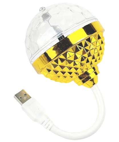 HTharros 車用 イルミネーション ミラーボール LEDライト USB 電源 高輝度 デコトラ シャンデリア 360度 回転 照明 ゴールド クリスタル