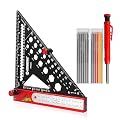 8 in 1 Rafter Square with Carpenter Pencil, 7in Multi-Purpose Carpenter Square Tools: Square,Protractor, Steel Ruler,Marking Gauge,T-Bevel Gauge,Bubble Level