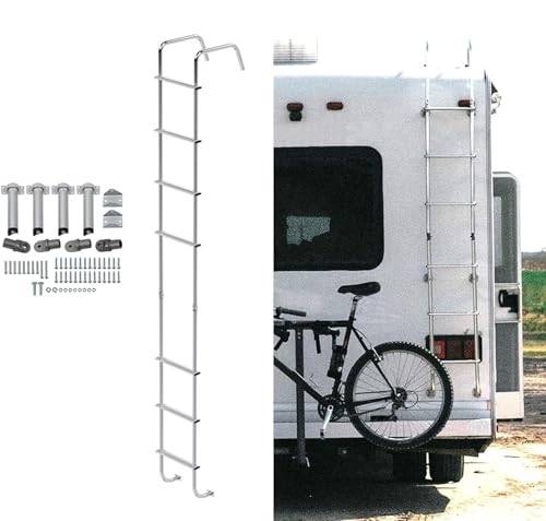 ECOTRIC RV Exterior Ladder for Travel Trailers Universal RV Motorhome Straight Ladder Aluminium Silver (7 Step Ladder) 8.4FT